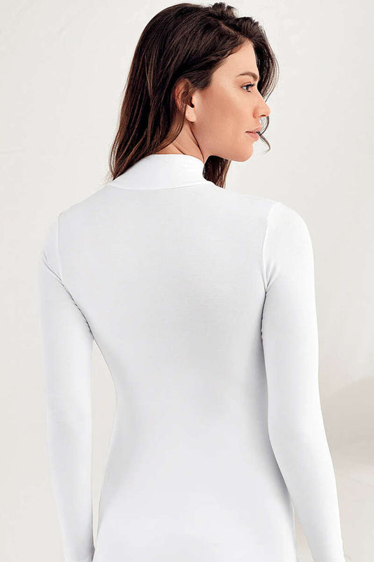 Şahinler Bayan Uzun Kol Dik Yaka Body Beyaz