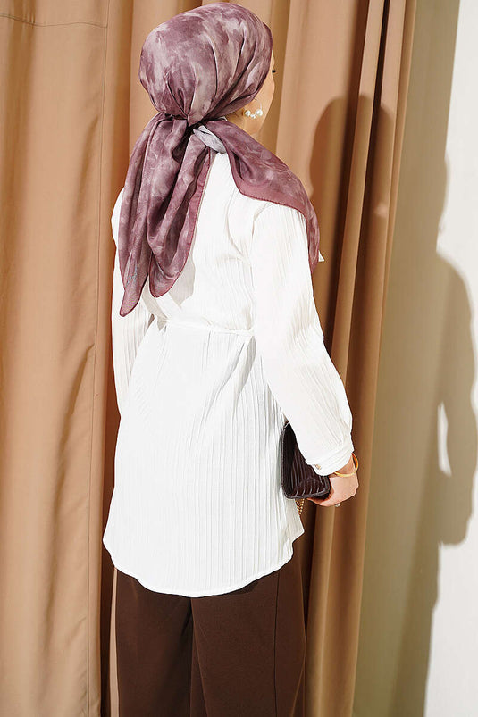 Camicia A Righe Bianca Con Tasche Finte E Bottoni