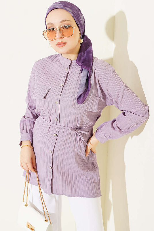 Chemise À Rayures Lilas Avec Poche Fausse