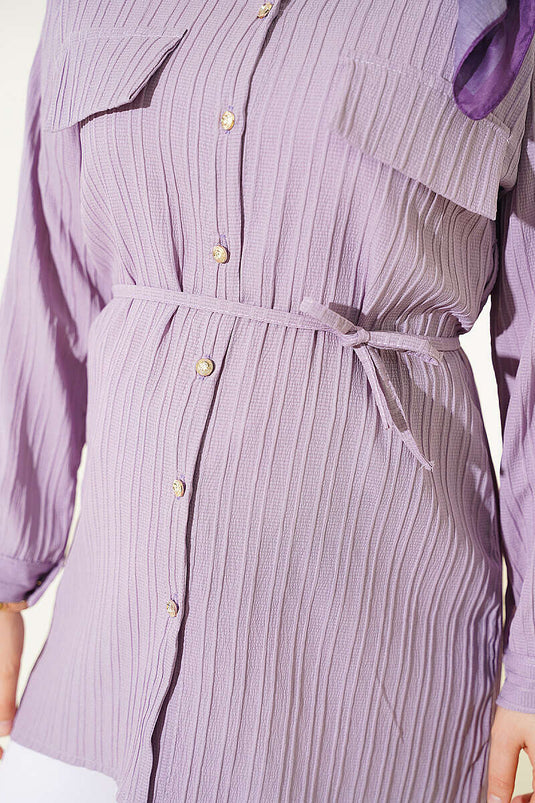 Chemise À Rayures Lilas Avec Poche Fausse