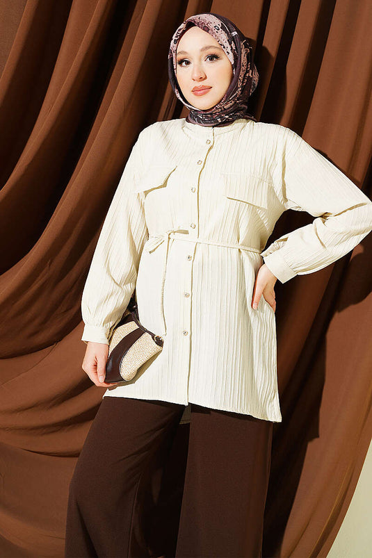 Chemise À Rayures Avec Poche Faux Et Détails De Pierre