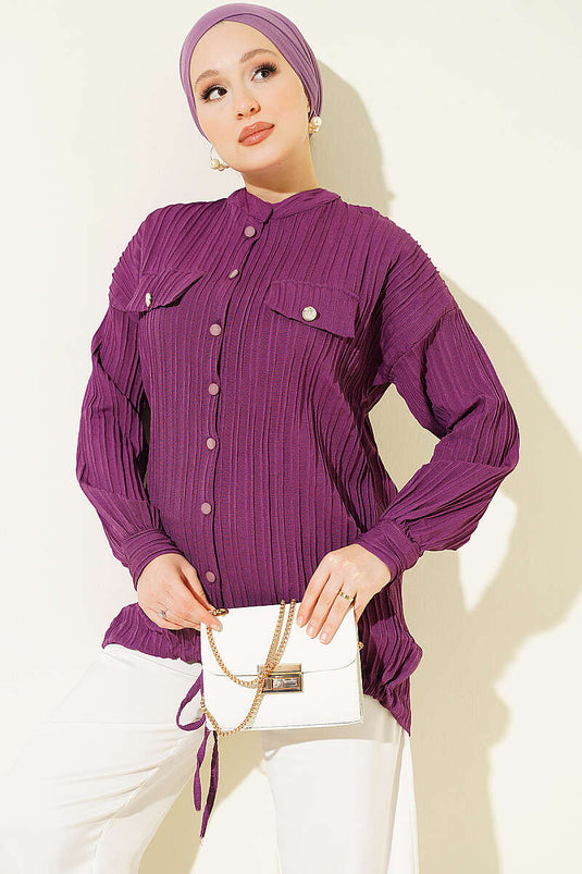 Purple Shirt With Fake Pocket And Cover