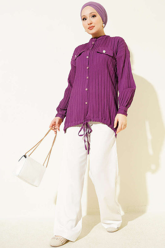 Camicia Viola Con Patta Finta