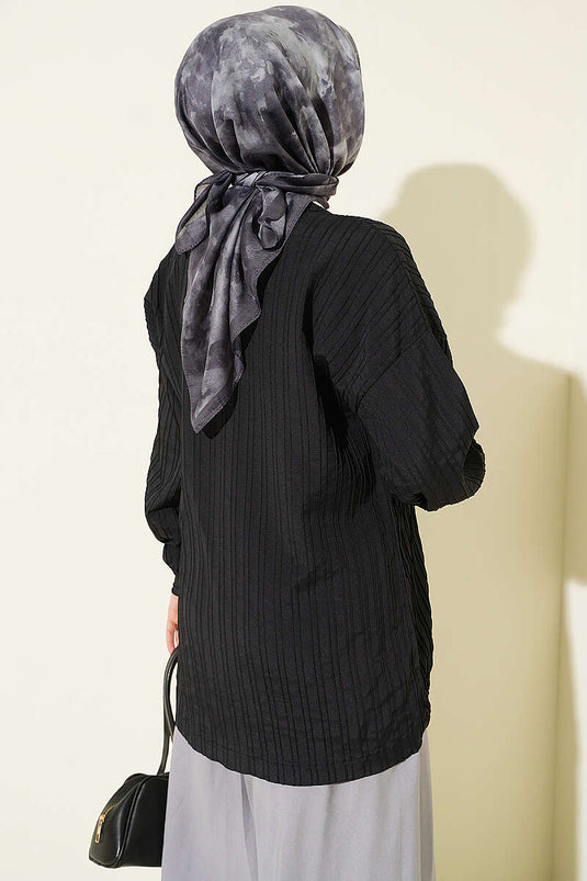 Camicia Nera Con Patta Finta