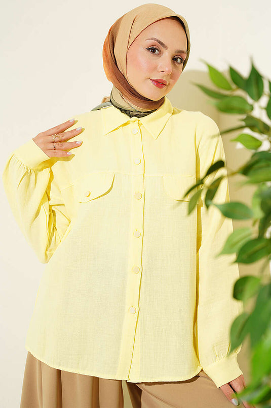 Chemise En Mousseline À Fausses Poches Et Boutons Jaune