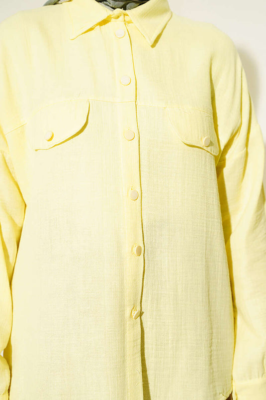 Chemise En Mousseline À Fausses Poches Et Boutons Jaune