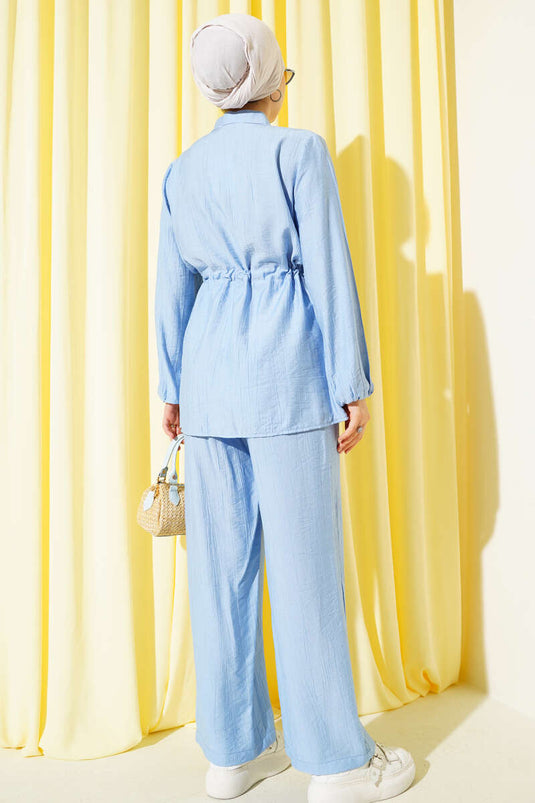 طقم خصر بجيوب وهمية من قطعتين، أزرق فاتح