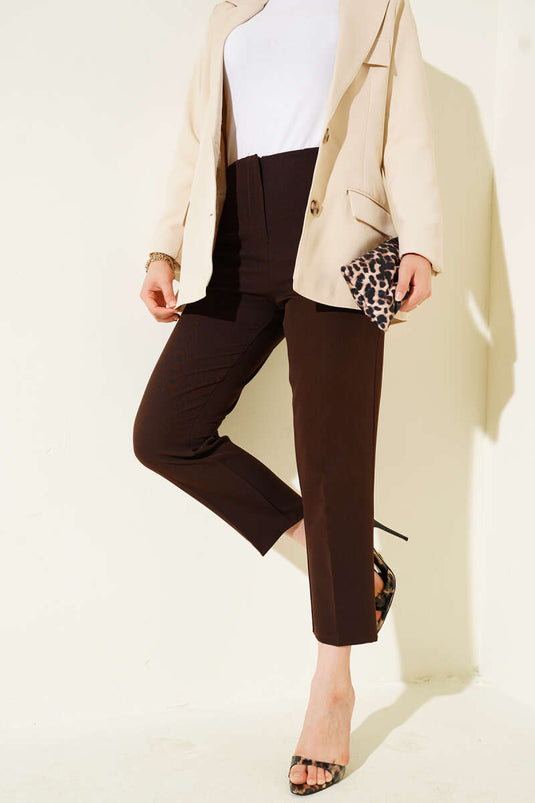 Sahte Cepli Beli Pensli Pantolon Kahve