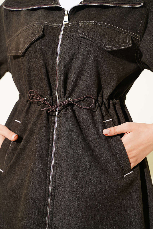 Veste À Poches Fausse Et Manches Roulées Café