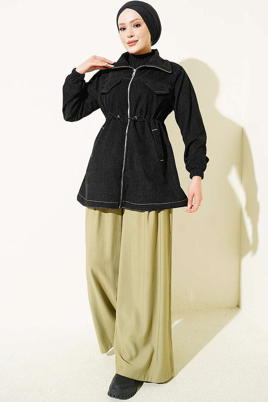 Veste Noire Faux Poches À Poignets