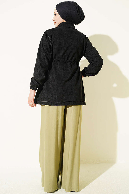 Veste Noire Faux Poches À Poignets