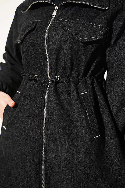 Veste Noire Faux Poches À Poignets