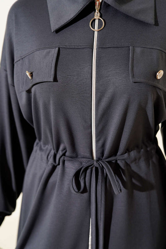 بدلة لويشا من قطعتين بسحاب وجيب وهمي، لون دخاني