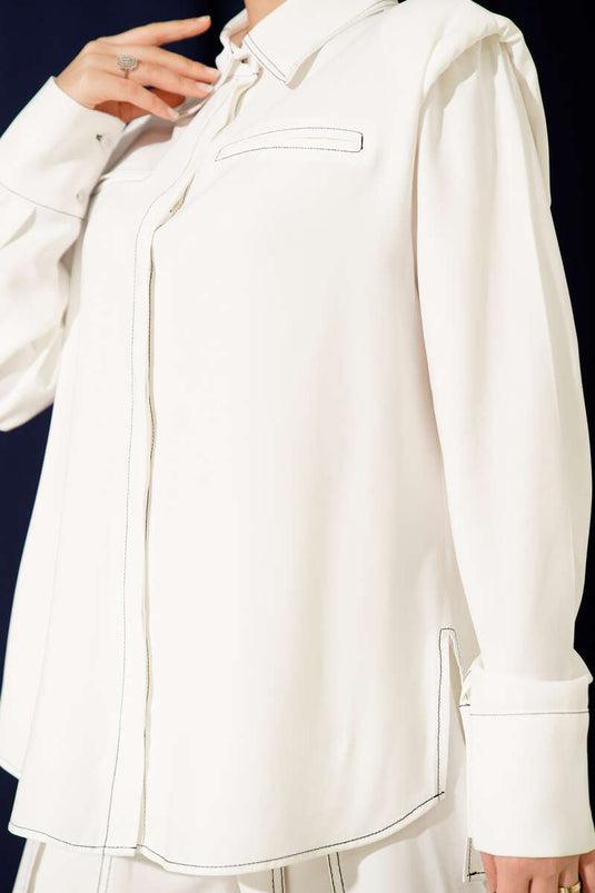 Costume deux pièces avec fausse poche et patte de boutonnage dissimulée, blanc