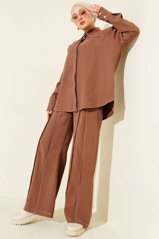 Two Piece Suit with Fake Pocket and Hidden Placket