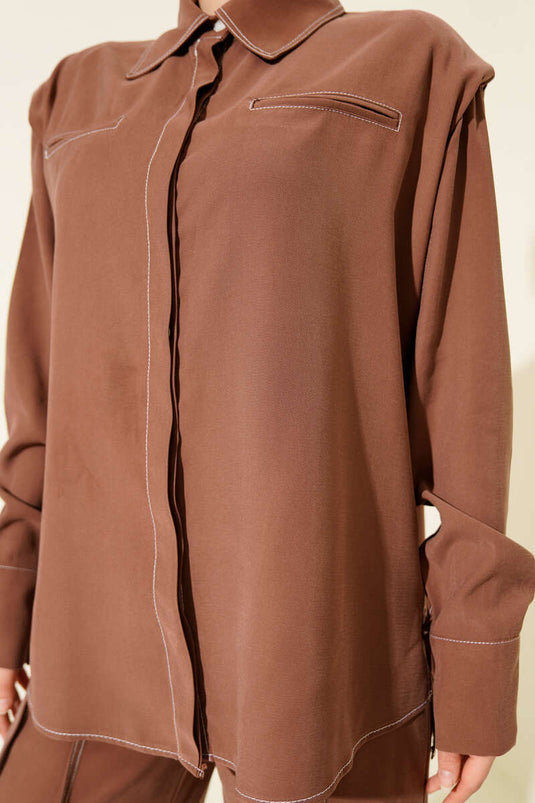 Two Piece Suit with Fake Pocket and Hidden Placket