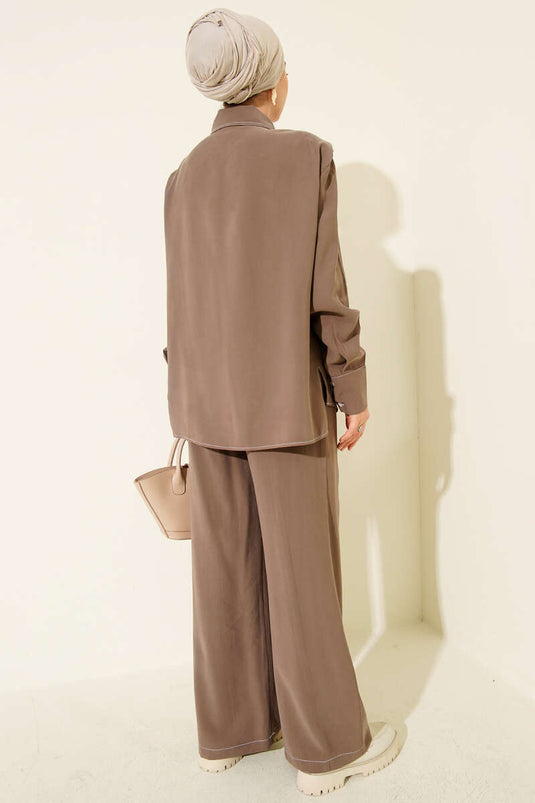 Two-piece Mink Suit with Fake Pocket and Hidden Placket