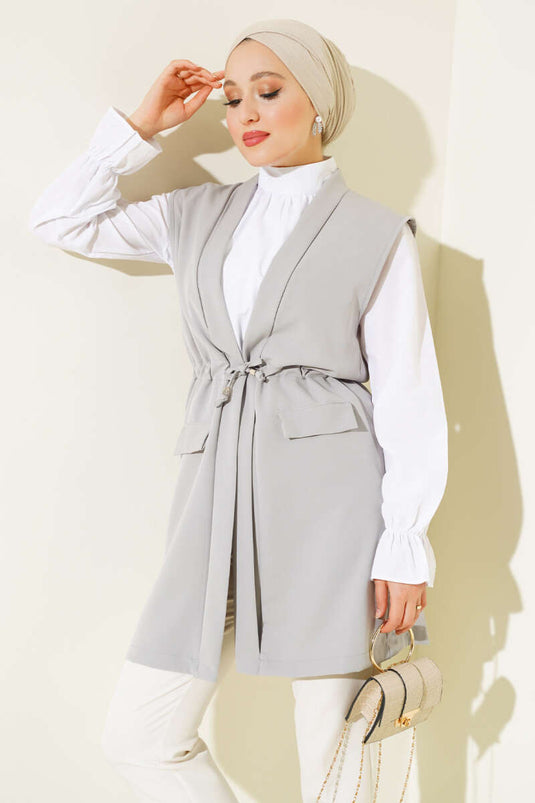 Sahte Cepli Tünelli Yelek Gri