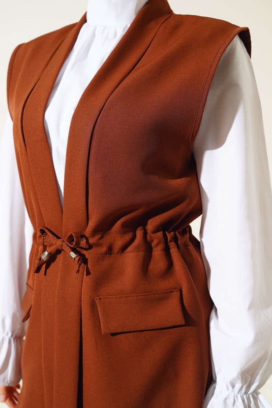 Sahte Cepli Tünelli Yelek Kahve