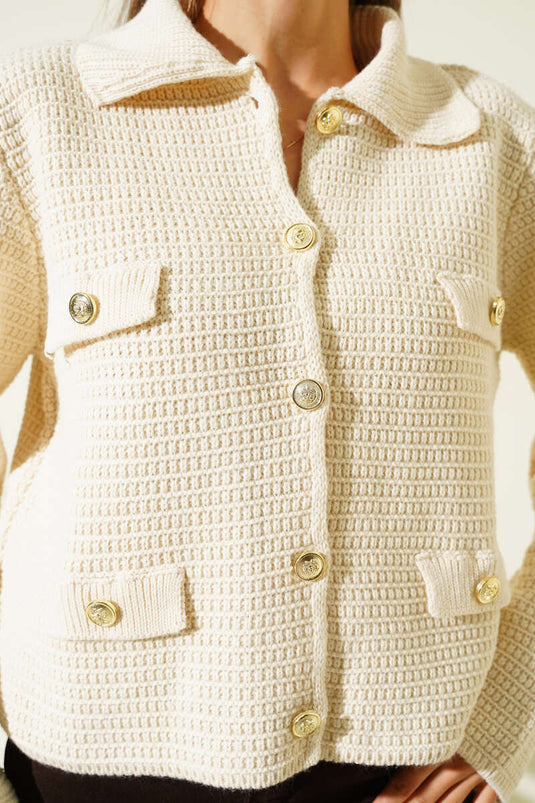 كارديجان من التويد بجيوب صناعية، بيج