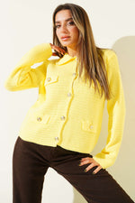 Gilet en tweed jaune avec fausses poches