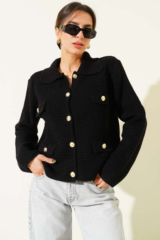 Gilet en tweed noir à fausses poches