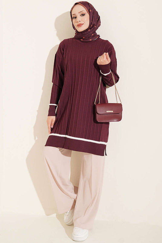 Mauve Mercerized Tunika Mit Bart-Detail