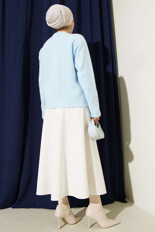 Sakallı Çiçek Motifli Hırka Mavi