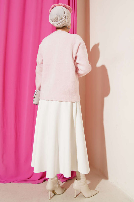 Bearded Flower Motif Cardigan Pink