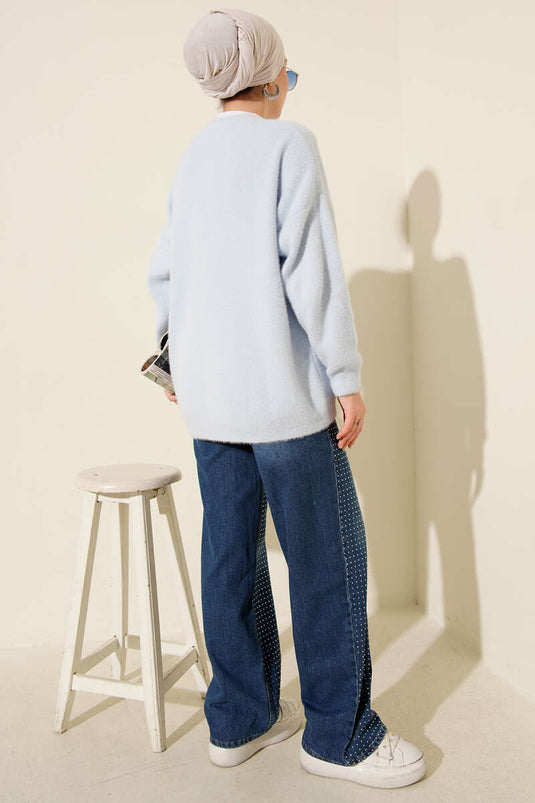 Gilet boutonné à barbe bleu ciel