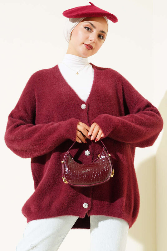 Cardigan con bottoni barbuti, bordeaux
