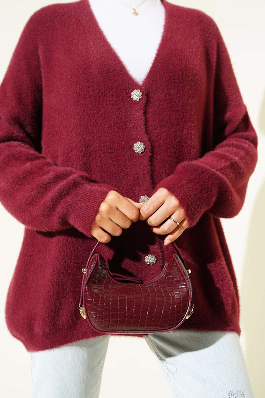 Cardigan con bottoni barbuti, bordeaux