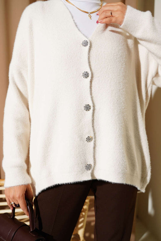 كارديجان بأزرار ولحية، لون حجري