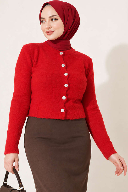 Cárdigan Corto Rojo Con Botones