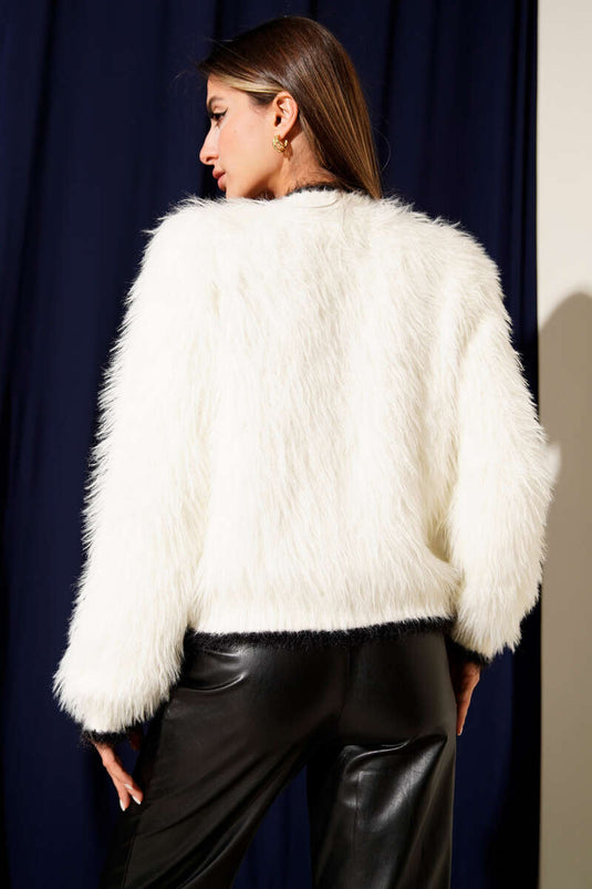 Bearded Cardigan with Gold Buttons, Ecru