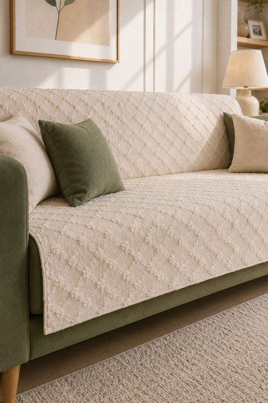Housse de canapé antidérapante à poils beige