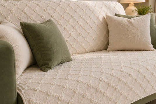 Housse de canapé antidérapante à poils beige