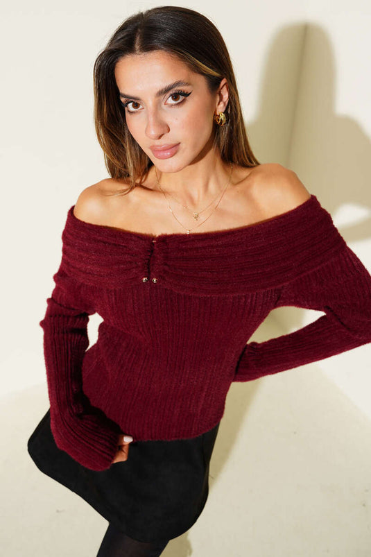 Sakallı Madonna Yaka Kazak Bordo