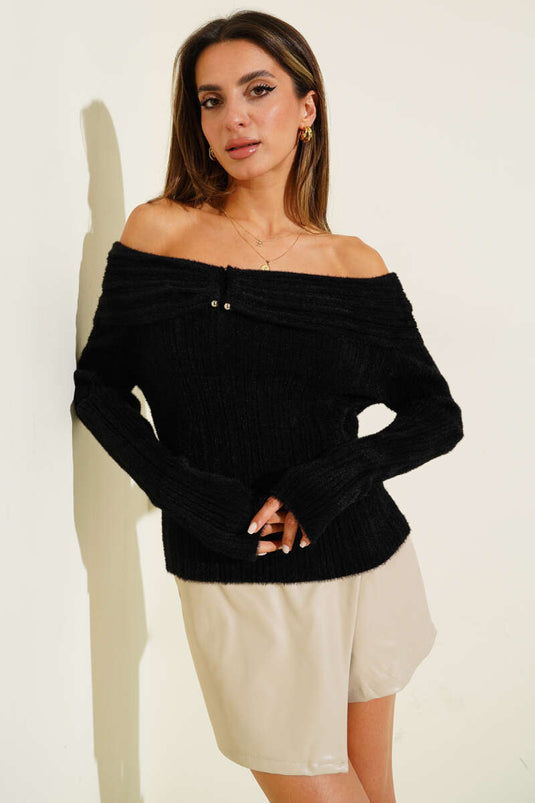 Sakallı Madonna Yaka Kazak Siyah