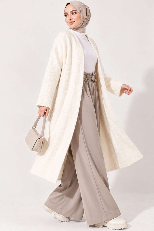 Beige Langarm-Cardigan Mit Verzierung