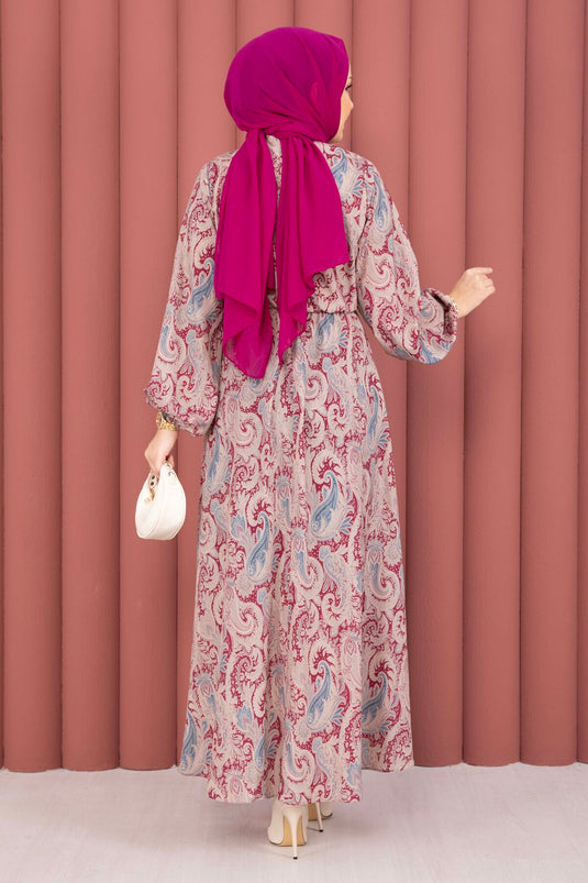 Schal-Muster Kleid mit geraffter Taille, bedeckend, fuchsia