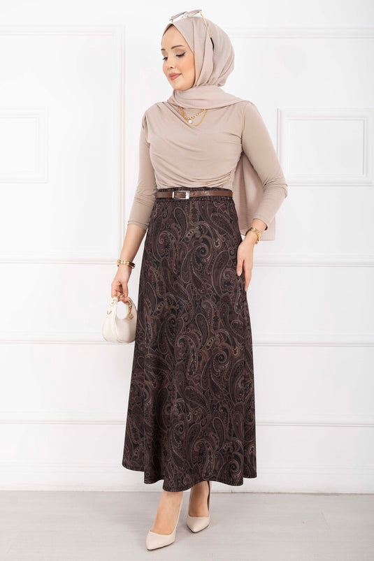 Şal Desen Scuba Etek Siyah