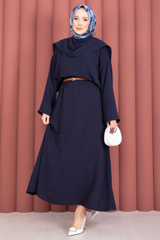 Ensemble triple jupe avec détail foulard bleu marine