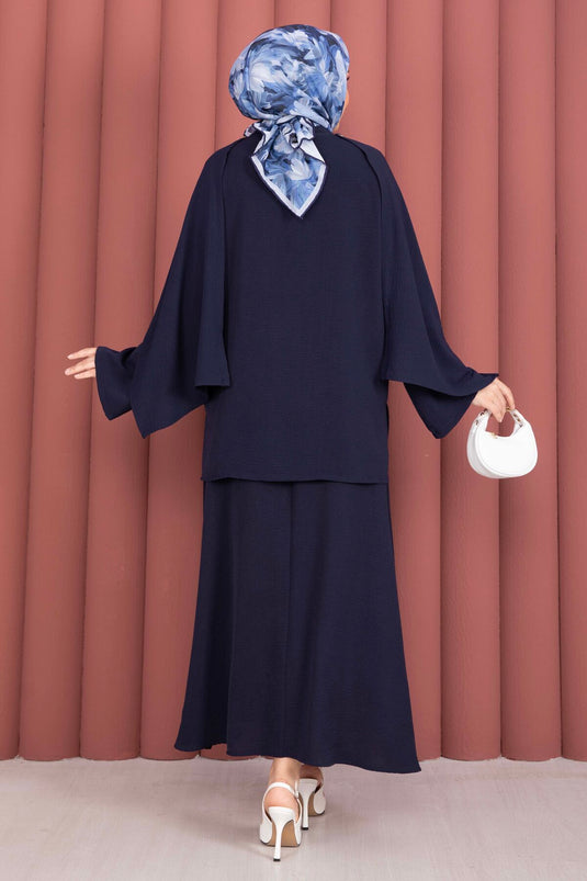 Ensemble triple jupe avec détail foulard bleu marine