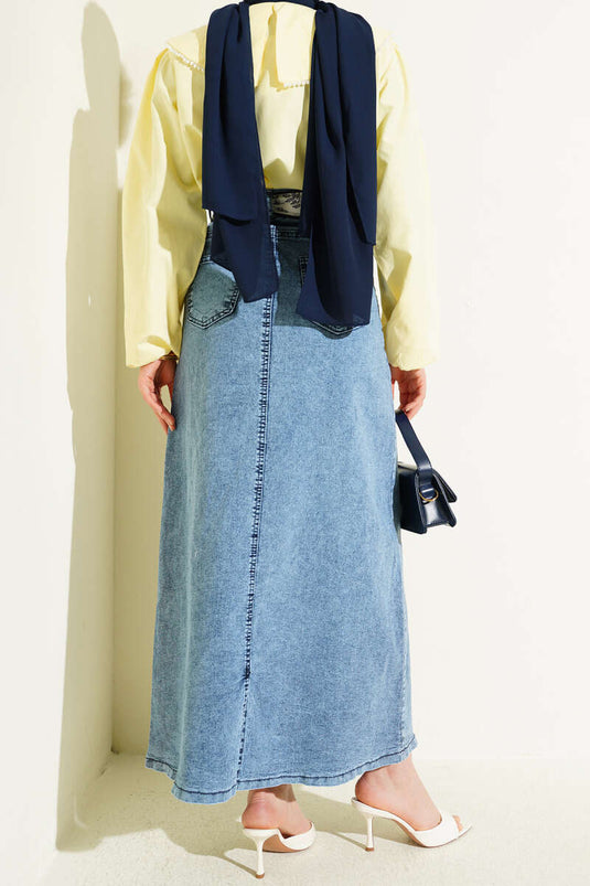 Gonna di jeans con dettaglio sciarpa azzurro chiaro