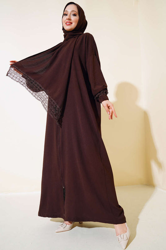 Sjal mønstret ærme Blonde Abaya Bitter Brown