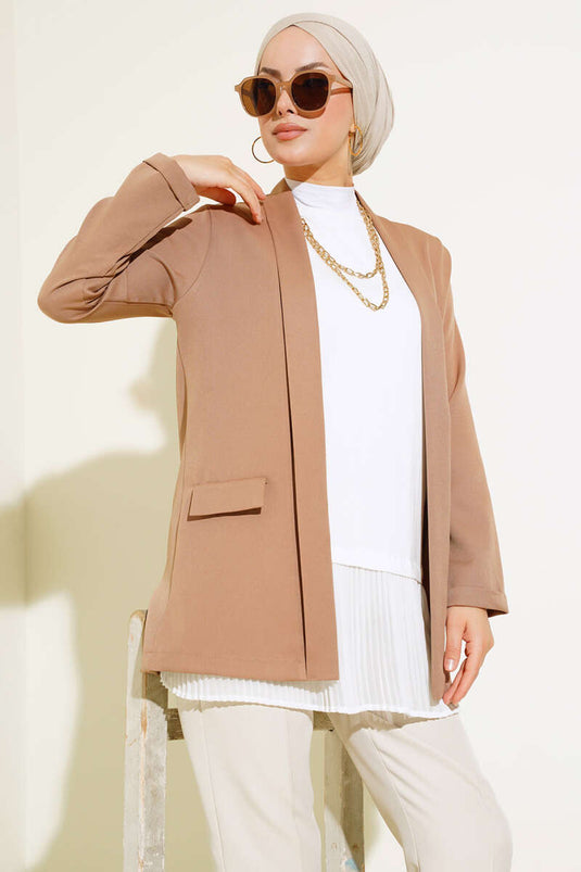 Veste basique à col châle Camel