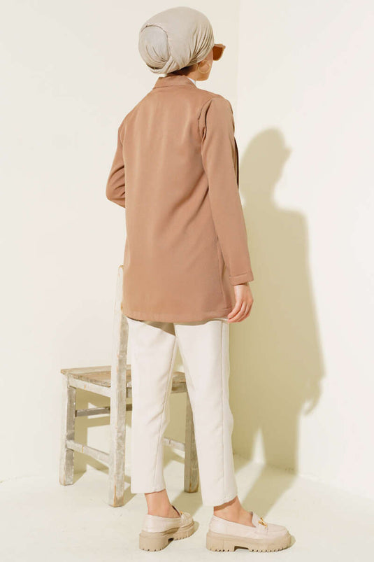 Veste basique à col châle Camel