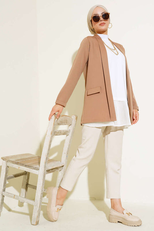 Veste basique à col châle Camel