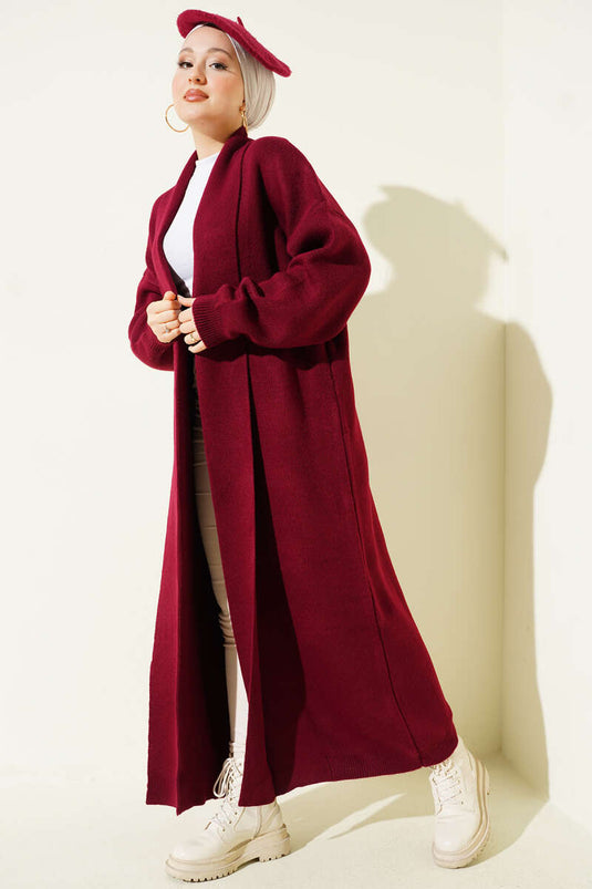 Gilet Long En Tricot Basique À Col Châle Bordeaux